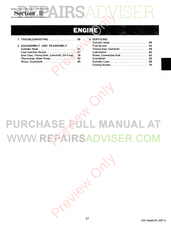 Kubota D1102-B-D1402-B, V1502/1902-B Engines Workshop Manual